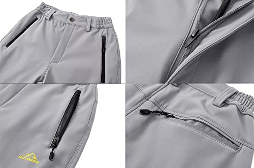 Magcomsen Womens Hiking Pants Waterproof Pants Women Ski Pants Women Winter Snow Pants Women Snowboarding Pants Warm Fleece Lined Hiking Pants Women Softshell Pants Light Grey #TOP4
