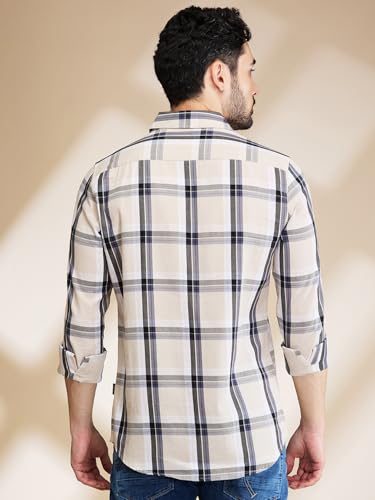 Image of Being Human Beige Slim Fit Regular Collar Men's Shirt Clothing