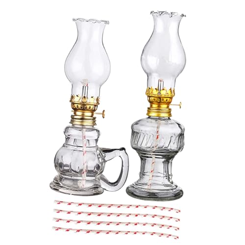 GALPADA Lampada Petrolio Vintage da Lampada Olio da Interno con Vetro Spesso Resistente al Calore Stoppini di Ricambio Inclusi Decorazione Tradizionale per Casa e Matrimonio