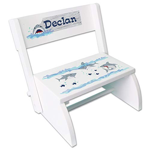 Personalized Shark Tank White Wooden Folding Stool And Seat Sharks Bathroom Bath