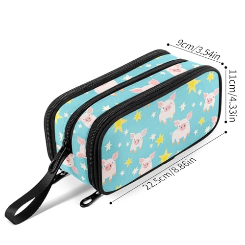 Image of Fustylead Cute Piglets and Stars Pencil Pen Case Stationery Bag 3 Compartments School College Office Organizer Cosmetics Bag