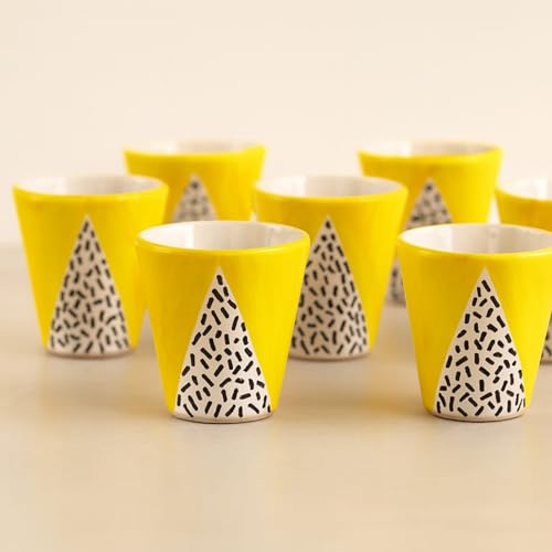 Set da 6 Bicchieri in Ceramica Stile Vietrese H 9,5 cm Ø 9 cm Dipinti a Mano con Decori Mediterranei – Artigianale Colorato 0508251202-6