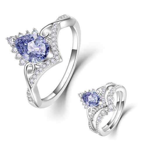 LEXLUNE Wedding Rings For Women Engagement Ring AAAAA CZ S925 Sterling Silver 1Ct Pear Teardrop Cut December Birthstone Tanzanite Ring Size 8