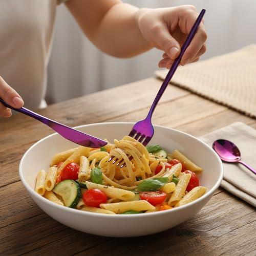 Image of 5 Pcs Pink Cutlery Set for Dining Table the Perfect Lightweight Silim Handle Tableware Including Dinner Spoon, Dinner Fork, Dinner Knife, Dessert Spoon & Dessert Fork