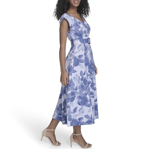 Image of Calvin Klein Women's Sleeveless V-Neck Belted A-Line Midi Dress