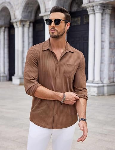 COOFANDY Men's Casual Button Down Shirt Long Sleeve Wrinkle Free Shirts Loose fit Shirt Textured Stretch Shirts with Pocket2