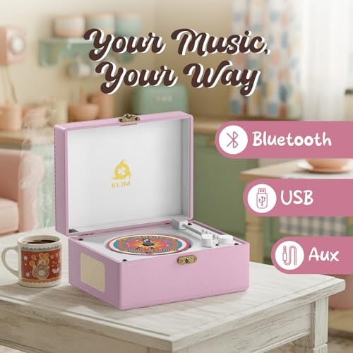 KLIM Retro CD Player – Reproductor CD portátil con Altavoces, Receptor Bluetooth, AUX, USB, batería Recargable, diseño Retro, Mini Cadena compacta con Mando a Distancia para casa y música – Rosa - imagen 4