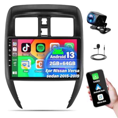 2G+64G Android 13 Car Stereo for Nissan Versa Sedan 2015-2019 Radio Wireless Carplay Android Auto, 10.1” Touchscreen Car Radio GPS Navigation/Mirror Link/Bluetooth/EQ/FM/RDS Radio + Backup Camera&Mic