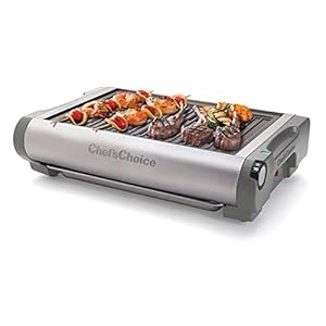 Chef’sChoice 878 Professional Indoor Electric Grill with Removable Nonstick Plate Stainless Steel Drip Tray and Features Adjustable Temperature Control, 1500-Watt, Gray