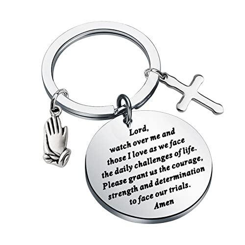 MYSOMY Christlicher Schlüsselanhänger, betende Hand, christlich, inspirierende Geschenke, religiöse Geschenke, Lord Watch over Me, S, Edelstahl Cover