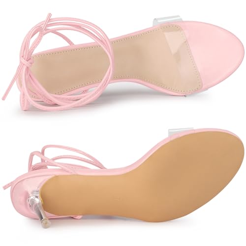 Allegra K Allegra K Women's Clear Strap Lace Up Stiletto Heels Pink Sandals 8 M US