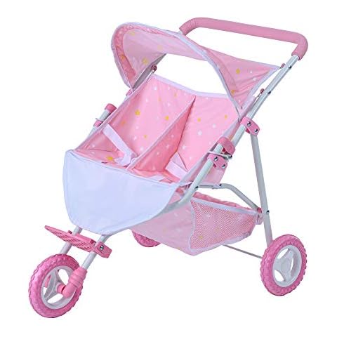Olivia's Little World Double Twin Baby Doll Pram Stroller Pushchair Pink Stars OL-00012 Cover