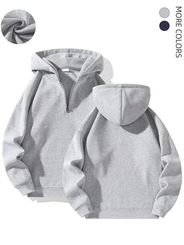 Half Zip Hoodie Men,Men's Quarter Zip Pullover Hoodies,Plain Hoodie, Sweatshirt Casual Pullover2