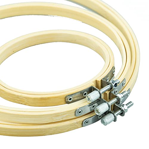 SZCXDKJ 3Pcs 3 Sizes Round Bamboo Embroidery Hoop Circle Cross Stitch Hoop Ring for Craft Sewing,with Gold Eye Embroidery Needles, Embroidery Hoop