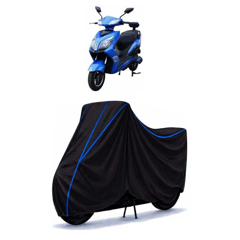 Image of Scooty Cover Water Resistant for Crayon Envy Vrla | Universal Scooter & Bike Cover | Heavy Duty UV Dust, Rain & Scratch Protection | Elastic Fit All Weather Indoor Outdoor | Black with Blue Piping