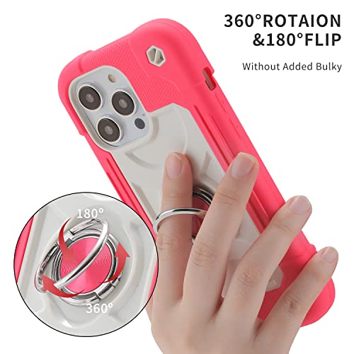 Image of MARKILL Compatible with iPhone with Built-in 360Rotating Ring Stand, Military Grade Drop Protection Full Body Rugged Heavy Duty Case Durable Cover (Hot Pink, iPhone 14 Pro Max 6.7 inch)