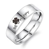 OIDIMS BE HAPPY - Anillo irlandés de trébol de cuatro hojas para mujeres y hombres, anillos a juego de acero inoxidable para parejas, anillos de compromiso de moda, anillos de boda, regalos de promesa