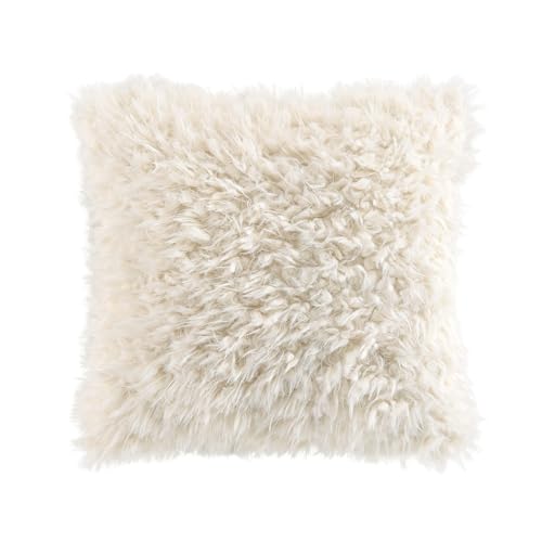Douceur d'Intérieur, Coussin Déhoussable (45 x 45 cm) Mouton Naturel, Imitation Fourrure & Suede