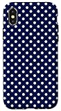 Installation facile Motif à Pois Bleu Marine et Blanc Coque pour iPhone X/XS