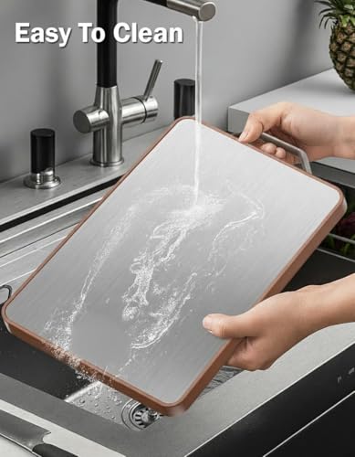 Image of Herrlich Homes Large Steel Chopping Cutting Board for Kitchen | Heavy-Duty Cutting Board | Dual Side usable | Antiskid | 38 x 28 cm