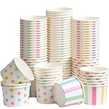 Winoo Design Small Ice Cream Cups Disposable - 50 PK - Paper Ice Cream Cups 4 oz Mini Sundae Bowls Treat Cups Containers (2 Assorted Designs 4oz Cups)