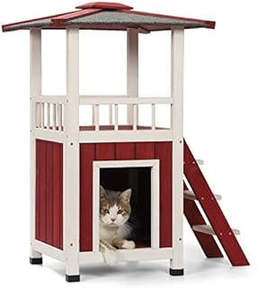 Petsfit Cat House,Waterproof Outdoor Cat House with Stair,Balcony Design Cat House Indoor