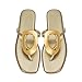 Wnshonzy Flip-Flops for Women Thong Sandals Flat Gold Slip on Slides Leather Beach Comfort Open Square Toe Ladies Slipper Dressy Metal Hardware Decoration Summer Shoes Casual Fashion