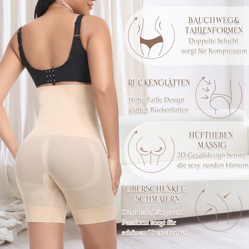 YARRCO Bauchweg Unterhose Damen Shapewear Miederhose Body Shaper Miederpants Hohe Taille Leggings Figurformende Unterwäsche (Beige, M)