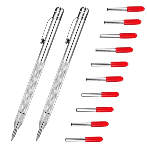 Wanmu 2 Pack Tungsten Carbide Scriber with 10 Replacement Marking Tip