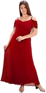 فستان شيفون مبطن طويل بحمالات من الكتف وسوستة من الخلف