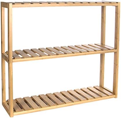 3 Tier Bamboo Shelves - Natural | Bathroom & Kitchen Storage | Shelving Unit | Free Standing Cabinet Organiser | Adjustable Rack | Wall Shelf | M&W