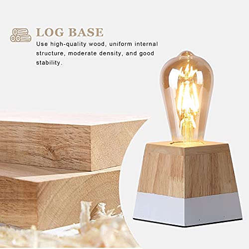 Sunllok Bedside Wood Base Table Lamp Holder, Mid Century Metal Rustic Small Nightstand Lamp For Bedroom, Vintage Steampunk Industrial Reading Desk Light Decoration For Living Room, Kids Room, Office #TOP2