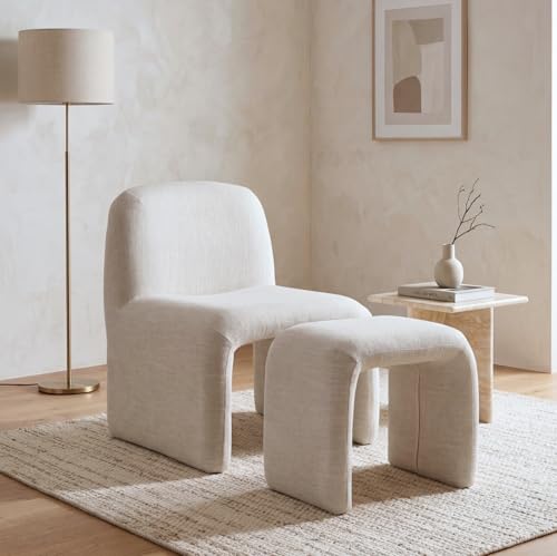 Sillón Lounge Beige con Otomán Diseño Moderno miniatura 1