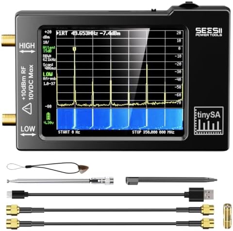 Portable TinySA Spectrum Analyzer,SEESII Handheld Tiny Frequency Analyzer 100kHz to 960MHz MF/HF/VHF UHF Input,Signal Generator with 2.8 inch Touch Screen Battery