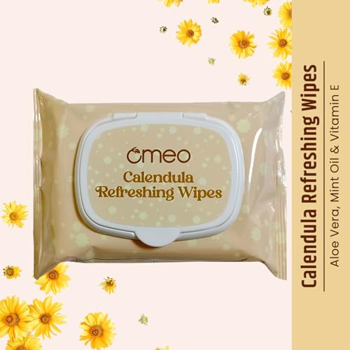 Image of Omeo Calendula Refreshing & Hydrating Wet Wipes, 25N | Face Cleansing, Makeup Remover Wipes with Mint Oil & Vitamin E | Sulphate, Paraben & Alcohol Free - Women and Men