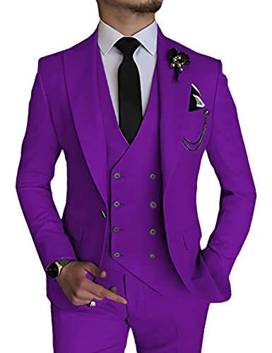 Men's Suit 3 Piece Slim Fit Double Breasetd Vest Blazer Pants Prom Suits Beige