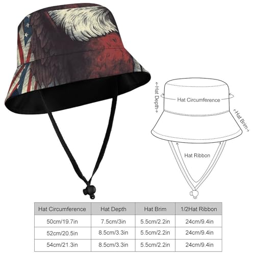 20.5in Fisherman Hats Eagle Flag Sun Hat for Men Women Bucket Hat Boonie Cap Travel Summer Beach Hats Black2