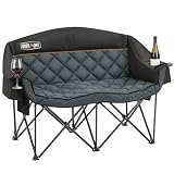 Overmont Oversized Double Camping Chair for Adults Supports up to 850 lbs XXL Heavy Duty Padded Folding Loveseat with Cooler Bag and Cup Holder for Outdoor, Beach, Fishing, Lawn, Black