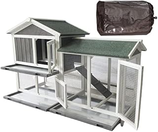 BUNNY BUSINESS The Grove Grey Double Decker Rabbit/Guinea Pig Hutch and Run EXTRA DEPTH WITH FLOOR (GREY GROVE, HUTCH AND COVER)