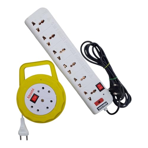 AMAANA Heavy Duty 6 Socket Extension Cord/Board with Switch | 220 Volts 1300 Watt | 2.5 Meter Wire | Surge Protector with LED Indicator | Black |...