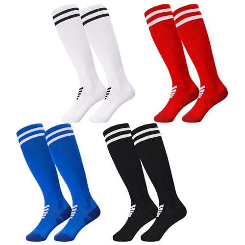 Yamitora 4 Paar Fußballsocken Kinder 35-38 Sportsocken Fußball Socken Kinder Atmungsaktiv Tennissocken für Jungen und Mädchen,Trainingssocken für Fußball Basketball Laufen Cheerleading
