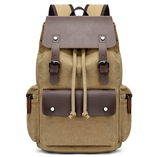 DORRISO Hombres Mochila para Portátil Juveniles Mochila Escolar Adapta a Portátiles 15.6 Pulgadas Mochila de Negocios Trabajar Viaje Conmutar Montañismo Cámping Causal Lona Mochila Caqui