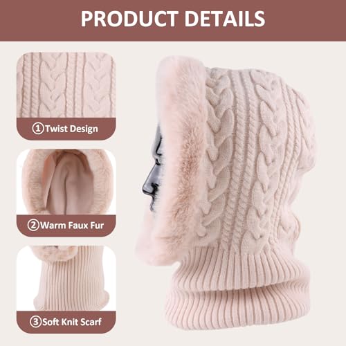 Image of Winter Fleece Balaclava Warm Men Hood Hat Knitted Hooded Scarf for Women Unisex Skull Cap