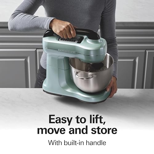 Hamilton Beach Electric Stand Mixer, 4 Quarts, Dough Hook, Flat Beater Attachments, Splash Guard, 7 Speeds with Whisk, Easy-Carry Top Handle, Aqua by Hamilton Beach - Image 5