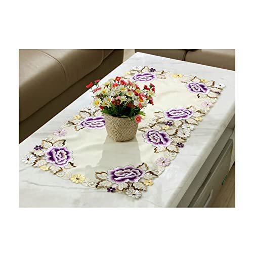 Longue Décoration de Table Violette en Coton Brodé Main WXKAGF