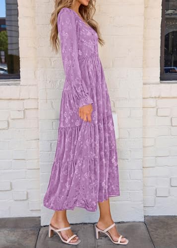 Image of KIRUNDO Spring Wedding Guest Dresses for Women 2026 Maxi Floral Long Sleeve Elegant Ruffle Tiered Flowy Party Long Dress