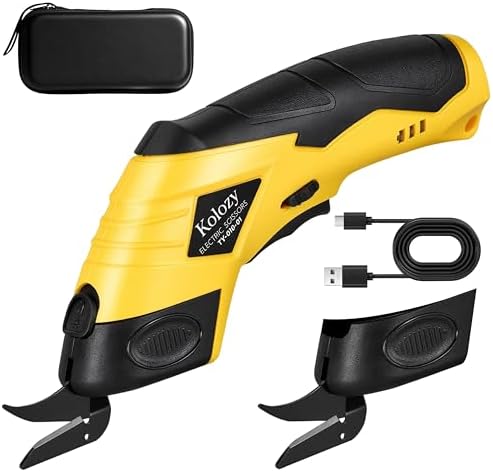 Kolozy Elektrische Schere, 4V Wiederaufladbarer Kartonschneider | 2500mAh Universalschneider mit 2 Schneidköpfen, DIY Haushalts-Tool für Pappe, Stoff, Teppich, Leder, Recycling und