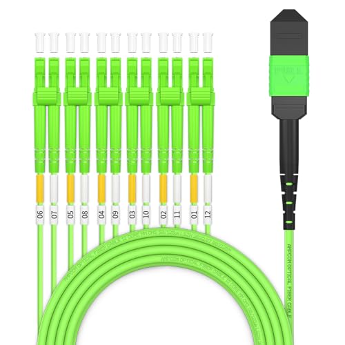 Image of AMPCOM MPO to LC Breakout Cable 50 /125μm Multimode OM5(12 Fiber, MPO to LC, Type B, LSZH /Riser, UPC, Lime Green) 1m (3ft)