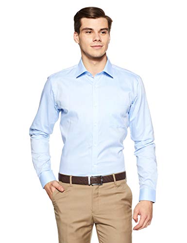 Image of Raymond Men's Pure Cotton Solid Pattern Slim Fit Semi Cutaway Collar Full Sleeve Formal Shirt