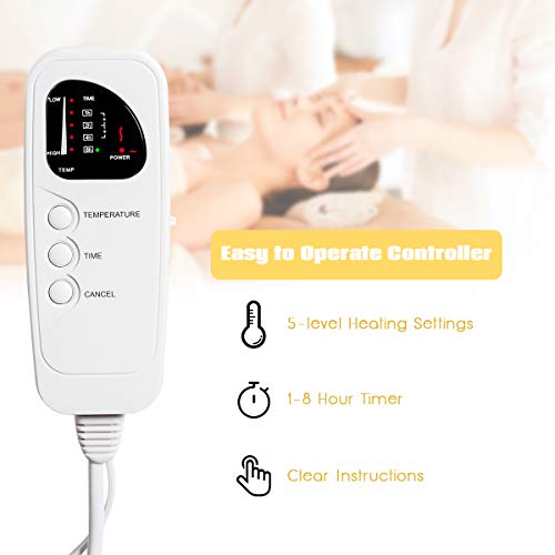 Image of Giantex Massage Table Warmer, Heated Mattress Pad, Electric Heating Pad with 5 Heat Settings, 12 Ft Cord and Overheat Protection, Digital Timer, 71 x 30 Inches Massage Bed Warmer for Spa Table, White